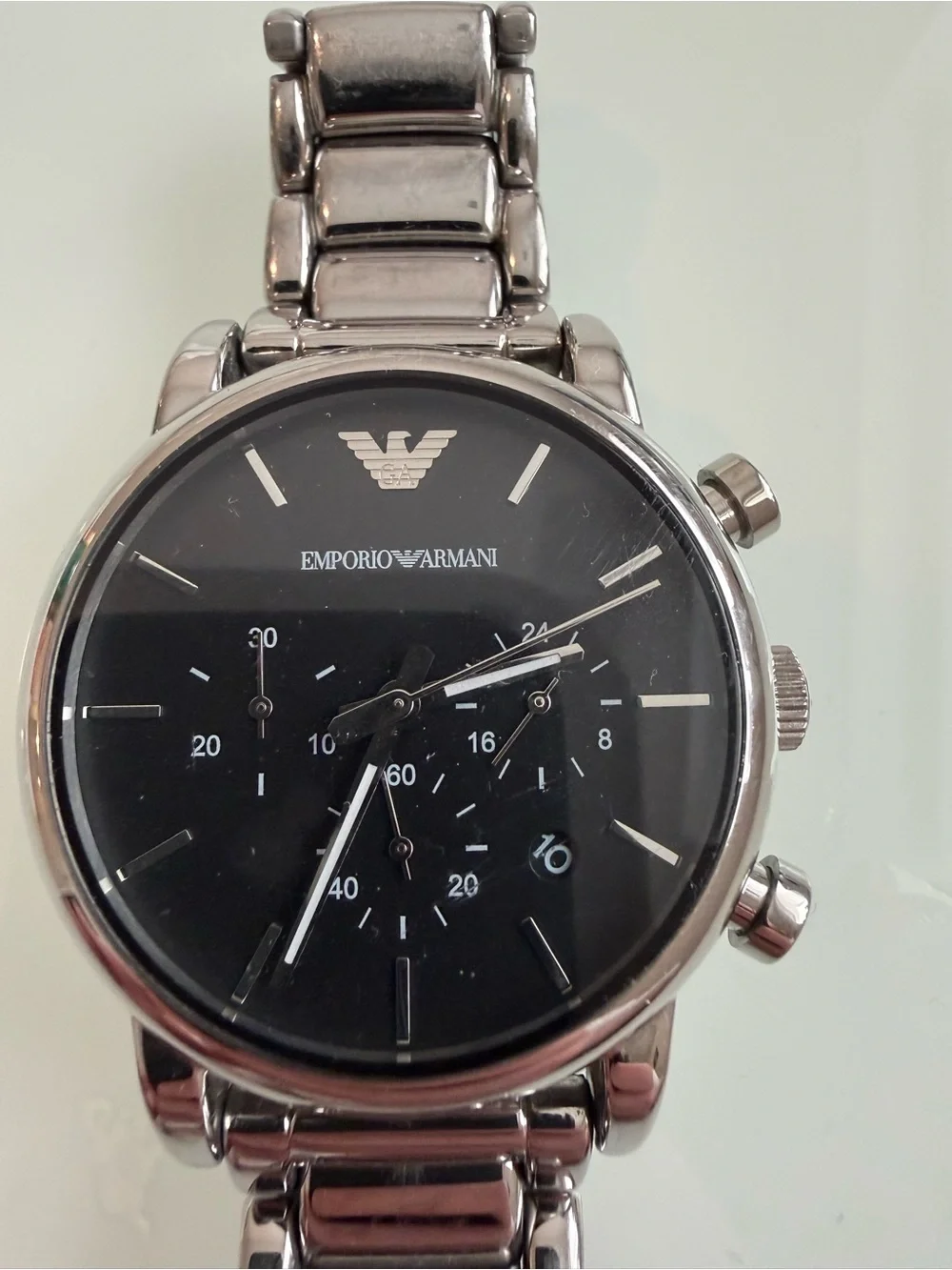 Emporio Armani Men's Stainless Steel Black Dial Chronograph Watch